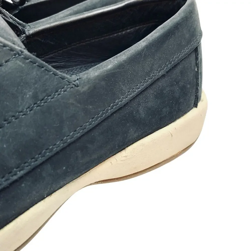 Lands End Mens Nubuck Casual Navy Blue Genuine Leather Boat Shoes Lace Up sz 9